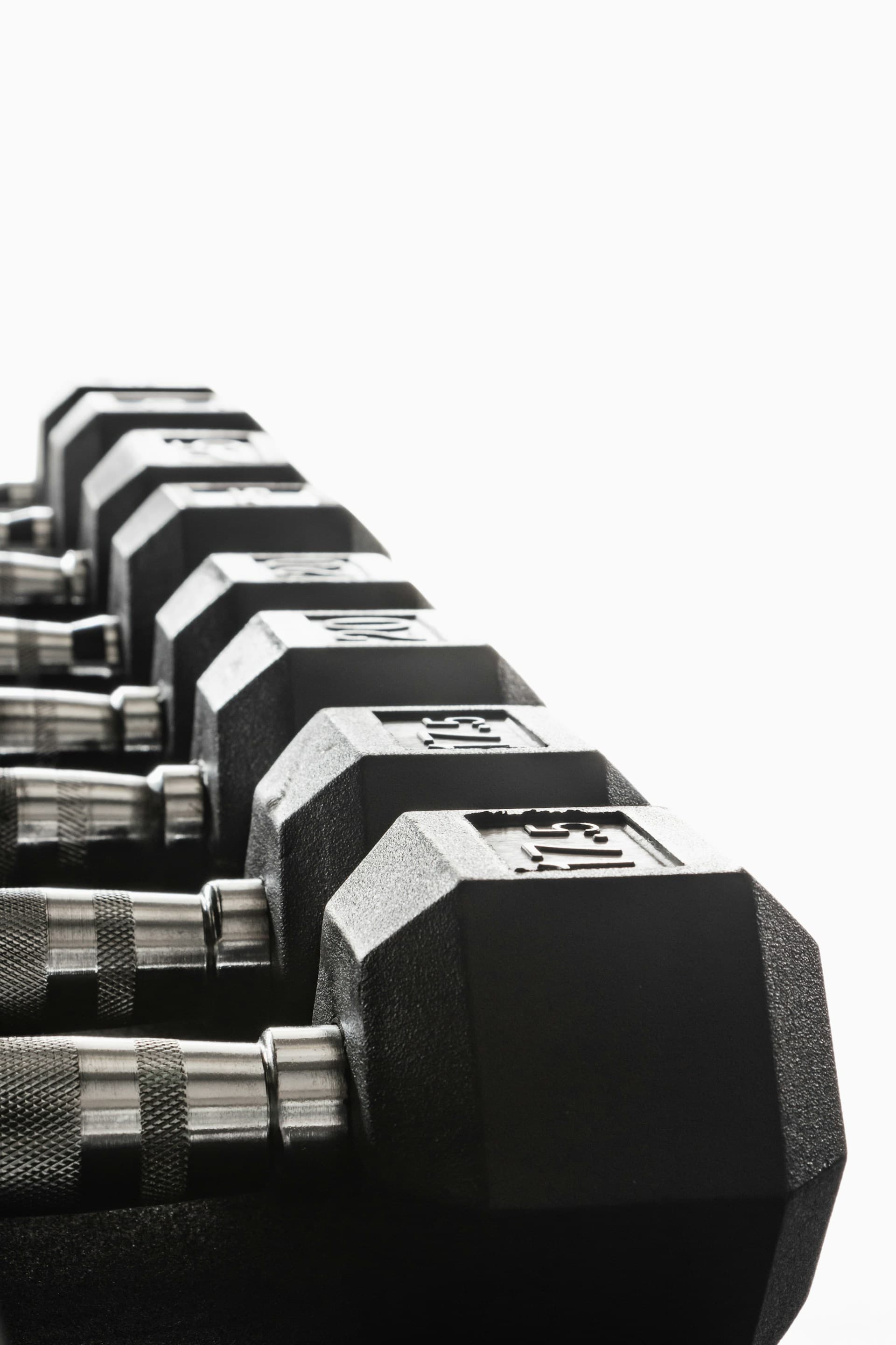 A row of dumbbells ready for a workout